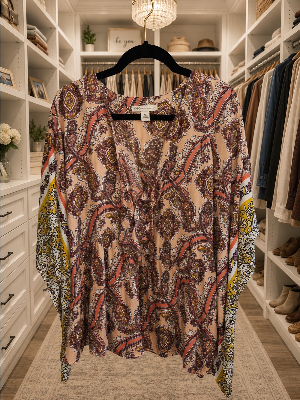 Chico's Paisley V-Neck Blouse in Blush and Mustard